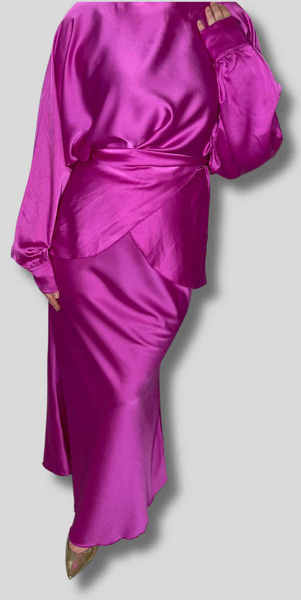 Ensemble Jupe Satin - Magenta